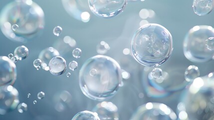 Macro beautiful transparent cosmetic white gas bubbles water. AI generated image