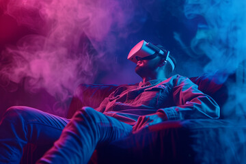 Man on couch with virtual headset