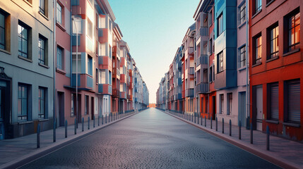 Obraz premium Tranquil Urban Vibes: Empty Streets with Vibrant Buildings