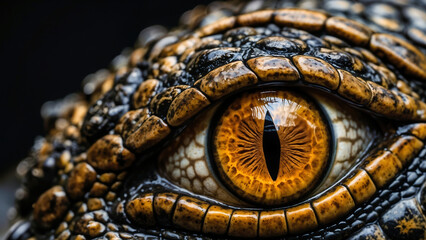 Alligator Eye Close Up. Generative AI - obrazy, fototapety, plakaty