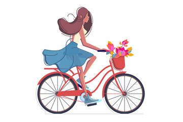 Girl riding bicycle on hot summer day