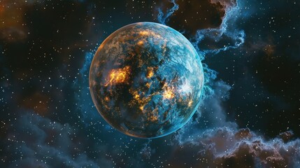 Beautiful Sphere of nightly Earth planet in outer space view AI generated image