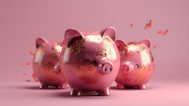 pink piggy bank open on pink background