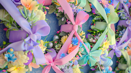Vibrant Easter Wreaths with Pastel Ribbons and Spring Blooms