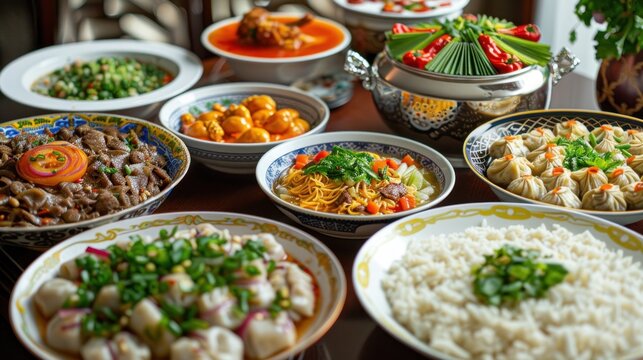 Tasty traditional assorted eastern cuisines dishes food menu. AI generated image