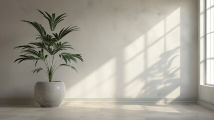 Fototapeta na wymiar Empty interior room modern concept with pot flower. AI generated image