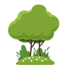 Tree, park. Gaming platform, cartoon forest landscape, 2d user interface design for computer or mobile phone. Bright tree with grass, vector element.