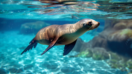 a beautiful seal swimming