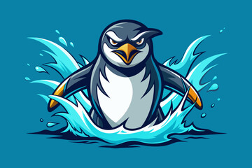 Design a vector image of a Penguin and water,  suitable for a bold t-shirt graphic
