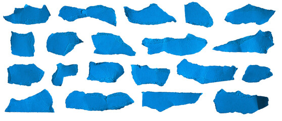 blue pieces of sheet of paper on white isolated background - obrazy, fototapety, plakaty
