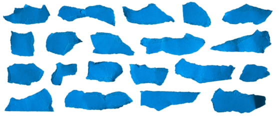 blue pieces of sheet of paper on white isolated background