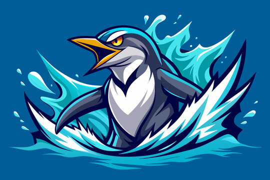 Design a vector image of a Penguin and water,  suitable for a bold t-shirt graphic