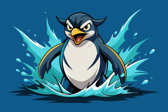 Design a vector image of a Penguin and water,  suitable for a bold t-shirt graphic