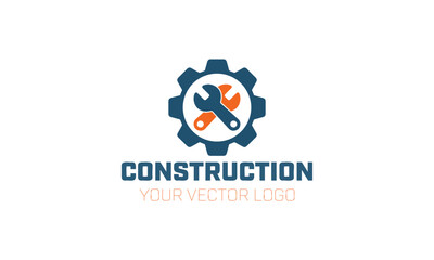 a blue logo for construction on a white background