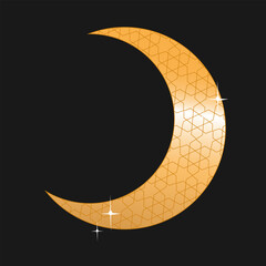 golden decorative moon greeting. Arabesque. Vector stock illustration. Isolated on a white background.