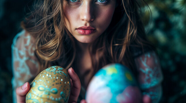Girl with painted Easter eggs