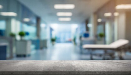 Modern Hospital Interior: Abstract Blurred Background with Concrete Texture Tabletop