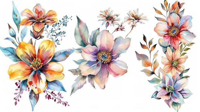 Hand draw decorative colorful flowers bunch watercolor design ,Generative ai