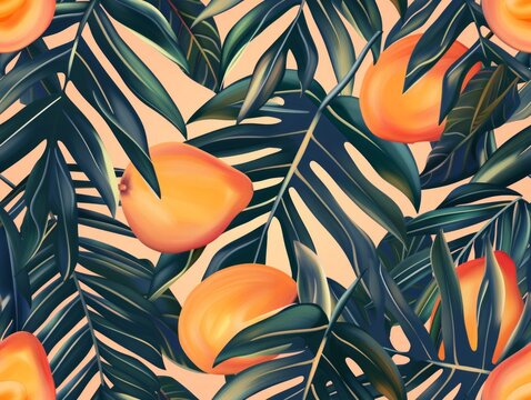 Dark Tropical Foliage and Mango Pattern