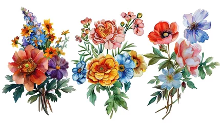 Fotobehang Watercolor set of colorful flowers bouquets on white background  ,Generative ai,  © curek