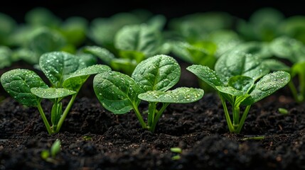 In the vegetable garden, spinach plants grow - obrazy, fototapety, plakaty