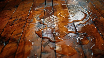 Leaking laminate floor creates a puddle of water