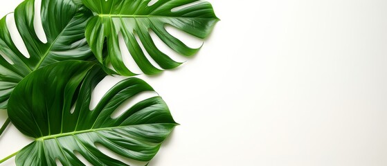   A green leaf on a white background with space for text