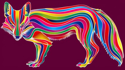   A photo of a multicolored fox against a purple backdrop with US flag colors