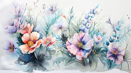 A set of beautiful hand painted flower arrangement watercolor ,Generative ai, 