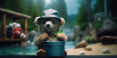 Adventurous Teddy Bear with Bucket Hat Ready for a Journey Banner