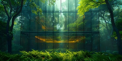 Incorporating ESG Principles and Sustainability into a Glass Building with Greenery. Concept Sustainable Architecture, Green Building Design, ESG Integration, Urban Gardening