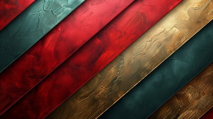   Red, green, gold wallpaper with wooden plank pattern