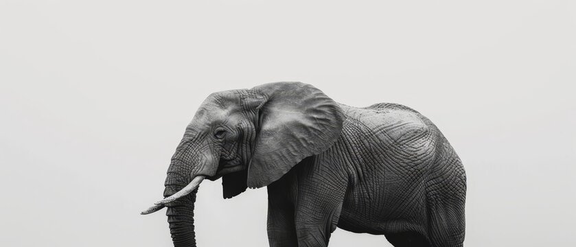   Black and white photo of an elephant with tusks on its head