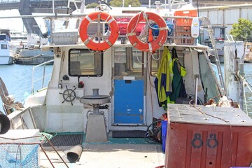 Close up of the back of an old fishing boat trawler at sydney fish markets