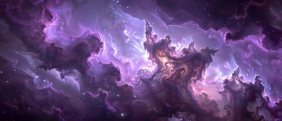  Purple-blue cosmic scene featuring starry sky & central cloud mass - obrazy, fototapety, plakaty