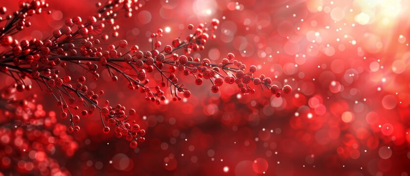   A sharp photo of a tree branch bearing red fruit on its limbs against a soft background