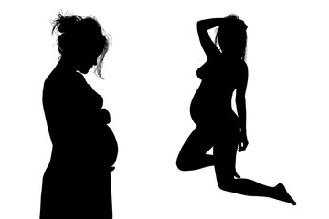 silueta, prenatal, amor, gestacion, silueta, vector, embarazo, mujer, familia, ilustracion - obrazy, fototapety, plakaty