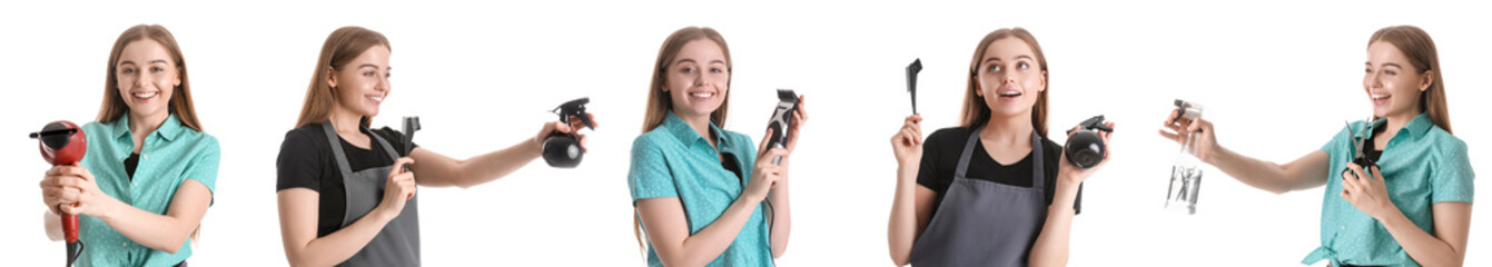 Set of female hairdresser on white background
