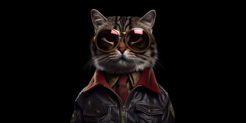 Stylish Feline Fashion Icon Rocks Sunglasses and Jacket - Banner