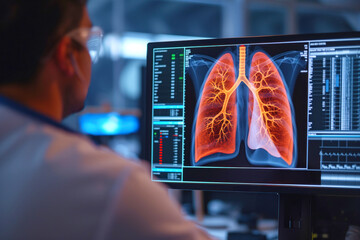 Lungs of patient are examined by a pulmonologist in radiology AI Generation - obrazy, fototapety, plakaty