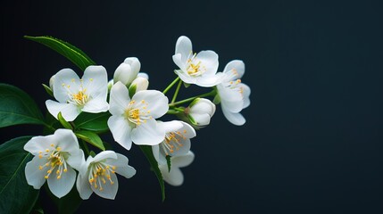 Naklejka na ściany i meble White jasmine flowers on a dark background with bokeh ,Generative ai, 