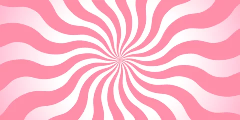 Poster Sweet rotating cartoon Swirl or Whirlpool. Candy Sunburst wallpaper. Abstract cream sunbeams. Pink spinning lines for template, banner, poster, flyer.  Vector background design  © Ann