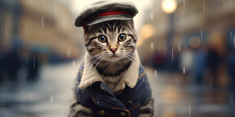 Whiskered Wanderer: A Stylish Cats Rainy Day Adventure Banner