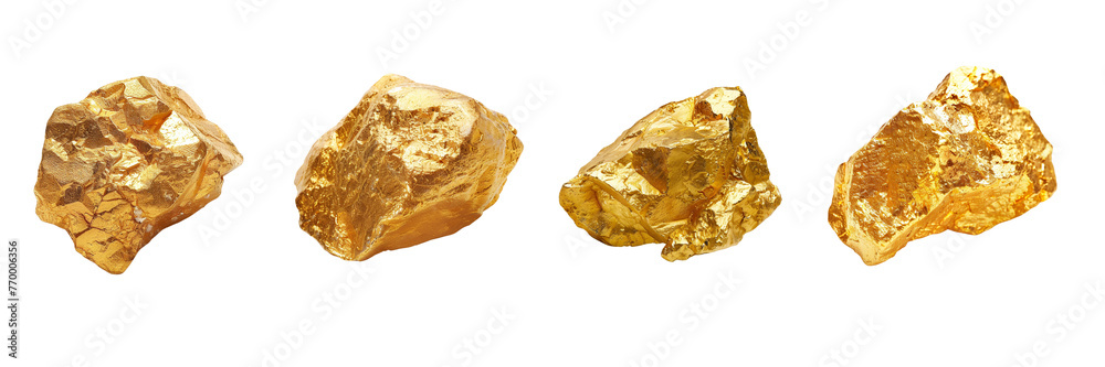 Wall mural set of gold nugget isolated on transparent background