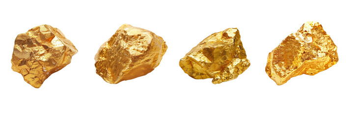 Set of Gold nugget  isolated on transparent background