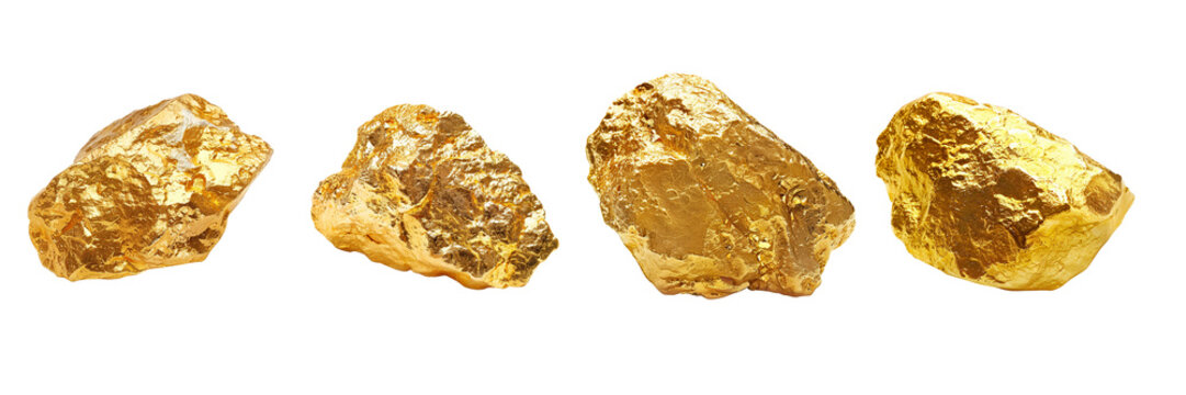 Set of Gold nugget  isolated on transparent background