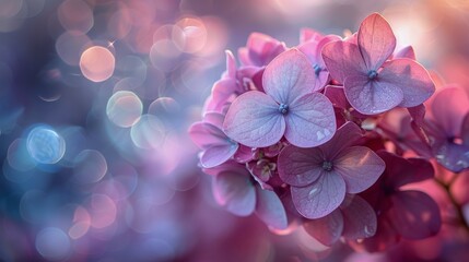 Fototapeta na wymiar Pink and Blue Flowers in Field