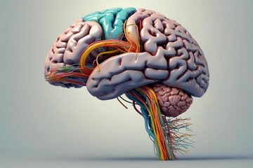 Human brain with nervous system. 3d render