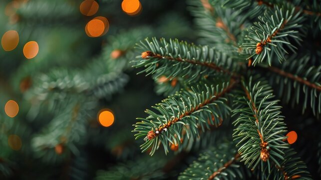 Pine Tree Close Up With Background Lights