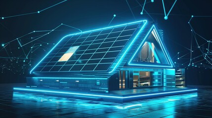 Futuristic Smart Home with Solar Panel System for Renewable Energy. House, Clean, Power, Alternative, Susttainable, Eco, Sun, Electric, Electricity, Environment, Ecology, Battery
 - obrazy, fototapety, plakaty